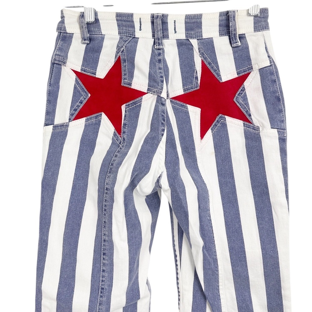 Free People We The Free Firecracker Flare Jeans Stripe Red Star Blue White 25 - Picture 4 of 11